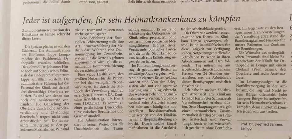 Sehr schön geschrieben und es trifft den Nagel auf den Kopf.
So was betrifft auch nicht nur meine Stadt Lemgo, sondern passiert am vielen Orten. #Karl_Lauterbach, hier ist dringender Handlungsbedarf   Quelle #lzonline
