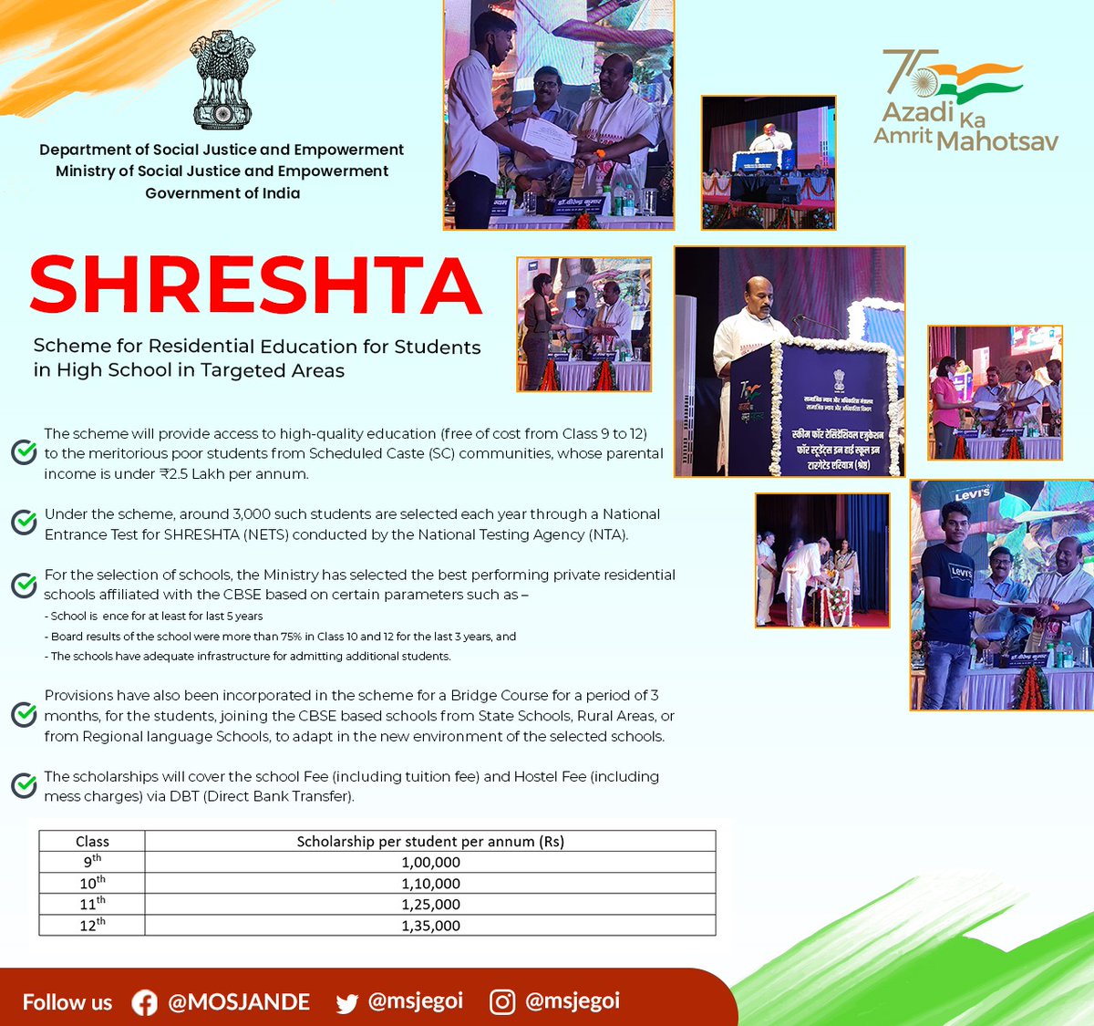 umeshryadav's tweet image. @MSJEGO launched the scheme &apos;#SHRESHTA&apos; - Scheme for Residential Education for Students in High School in Targeted Areas. The scheme is for those SC students who could not reach for higher quality education.
#PMO @MoSJE