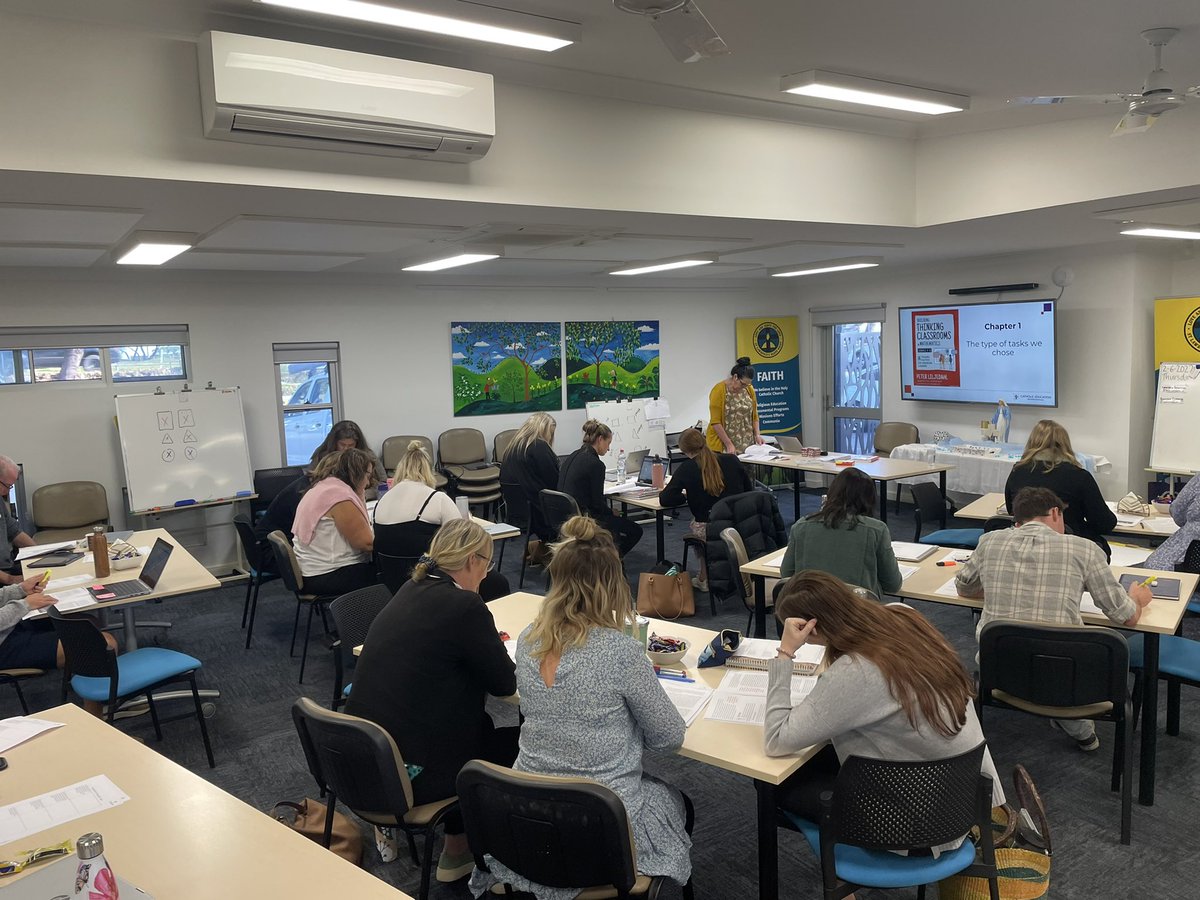 BenSaulsman's tweet photo. Enjoyed continuing the Numeracy journey with @CatholicEdWA St Lawrence in Geraldton. Today we explored the difference between mimicking and thinking. Great day. https://t.co/3vYXfRl44l