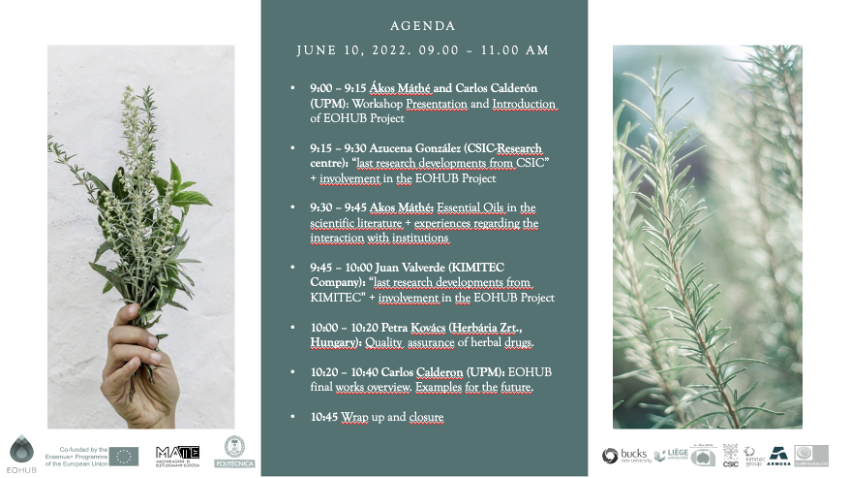 eohub's tweet photo. Agenda!📖
Friday 10, 9.00 - 11.00 AM
#EOHUBSummerSchool #EOHUB #SummerSchool #Erasmus+ #EOHUBcourse #Hungary #essentialoils @conference #MATE #Agenda @EUErasmusPlus https://t.co/QLEHhsxQvR