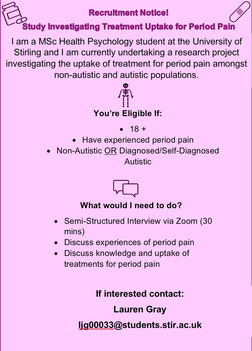 Hello, I am recruiting for my MSc research project. Any retweets would be appreciates 😊 <a href="/stirhealthpsych/">Health Psychology at University of Stirling</a> <a href="/StirUni/">University of Stirling</a> <a href="/StirAutism/">Stirling Autism Research</a> <a href="/DurandHannah/">Dr Hannah Durand</a> <a href="/StirUni_Psych/">Stirling Uni Psych</a>