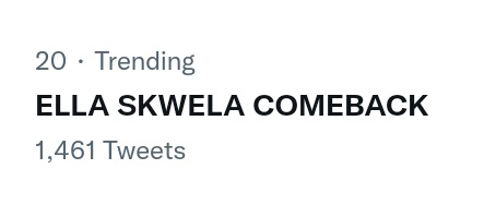 TeamGalaOfc's tweet photo. We are now trending at top twenty. Keep on tweeting Fam.

ELLA SKWELA COMEBACK https://t.co/eGH7H77cAL