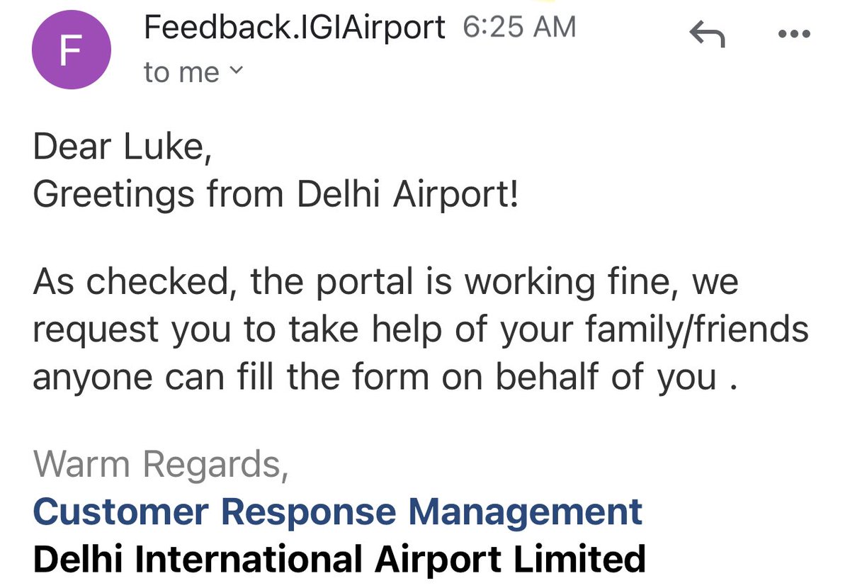 lukespartacus's tweet photo. @DelhiAirport Kindly sued, this system should work without me mid transit needing to enlist help if Family and friends — the documents are failing to upload— “please enlist the help of Family/friends” is not helpful when asking for help. https://t.co/FxGBZNaOpQ