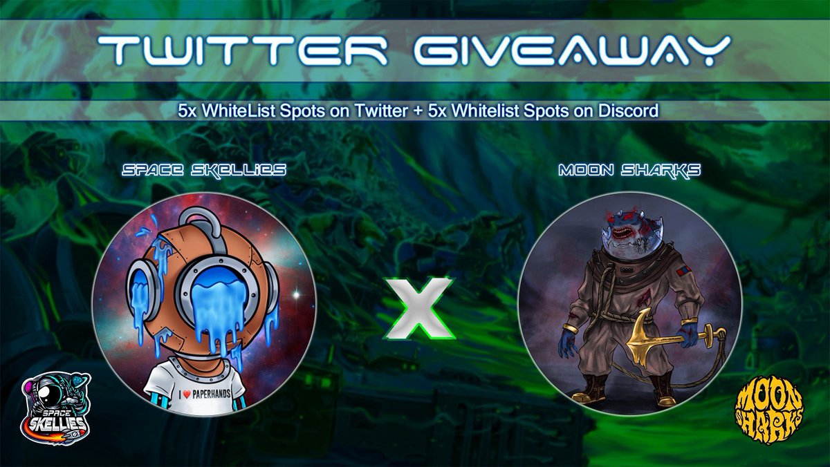 MoonSharksNFT's tweet photo. 🚀 Space Skellies x MoonSharks 🦈

Travel the Galaxy with them and earn endless rewards as a holder! 🛸

——————————

🔥 GIVEAWAY 🔥

🎁Prizes:
5 Tier 1 WL  (5 winners)

1️⃣ ❤️ / RT / Tag 3 friends;
2️⃣ Follow @spaceskellies &amp; @MoonSharksNFT
3️⃣ Show them some love in their discord! https://t.co/EkIw1FN0LW