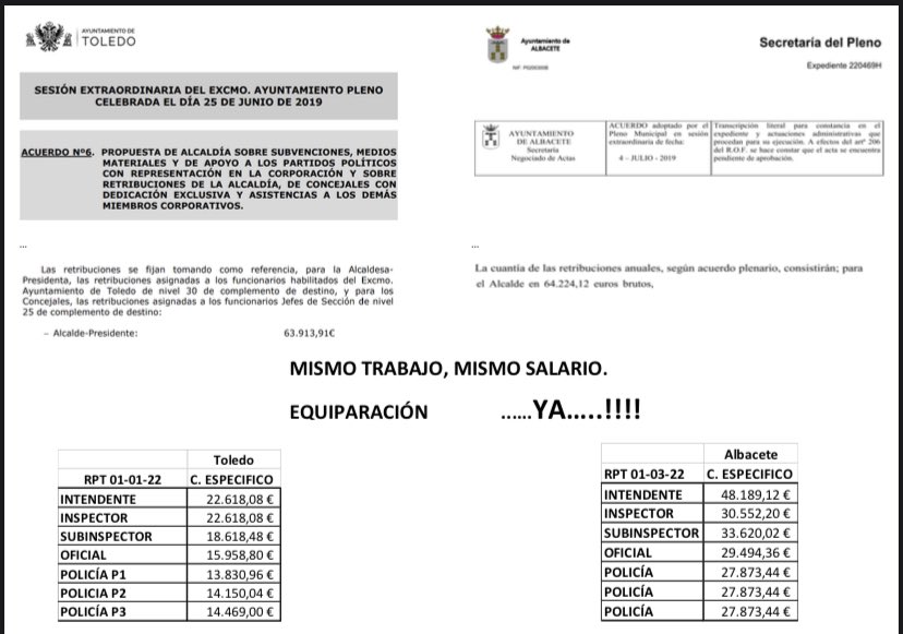 Mismo trabajo 🟰mismo salario
#EquiparacionYa 
@toledoayto