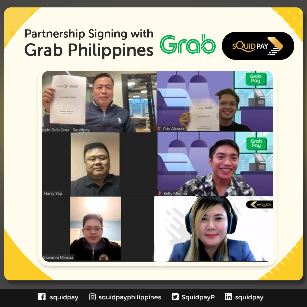 SquidpayP's tweet photo. We're kicking off our June with a bang!

Through a virtual signing held today, June 03, 2022, SquidPay officially partnered with Grab Philippines in an effort to broaden the scope of our services.

@grabph https://t.co/05EACU3DzJ