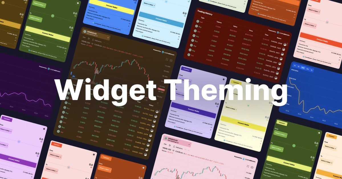 CoinBraincom's tweet image. 🚨New Feature for #Devs🚨

✅ Our embed widgets now support theming! Change the background &amp;amp; accent color to exactly match your style!
✅ New easy to use widget configurator
✅ Many new config options for both Trade and Price Chart widgets

👉 coinbrain.com/widgets/trade 👈