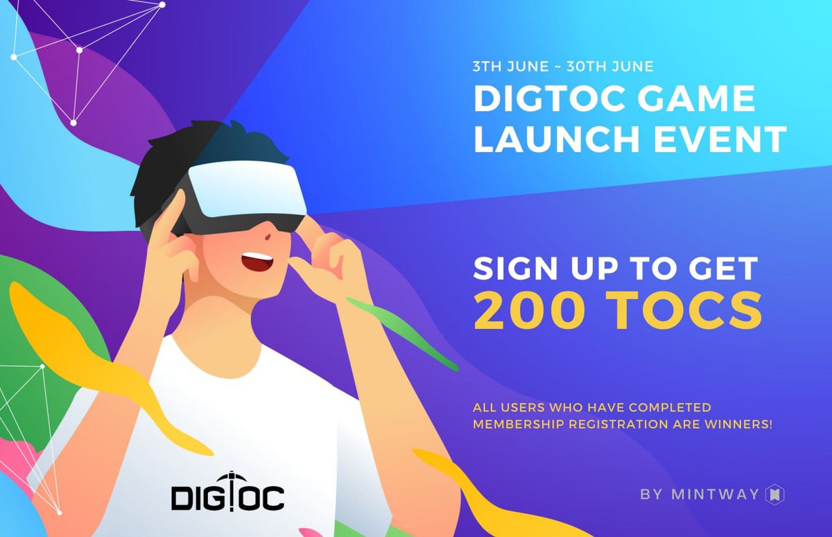 💥[ DigToc Game Launch Event ]💥

✅Period: 3th June ~ 30th June 
✅Sign up to get 200Tocs digtoc.com/DigToc/Login
✅DigToc game link: digtoc.com

#event #blockchain #mintway #web3 #nfts #metaverse #giveaway #digtoc #NFTPortal #P2Egame #mining