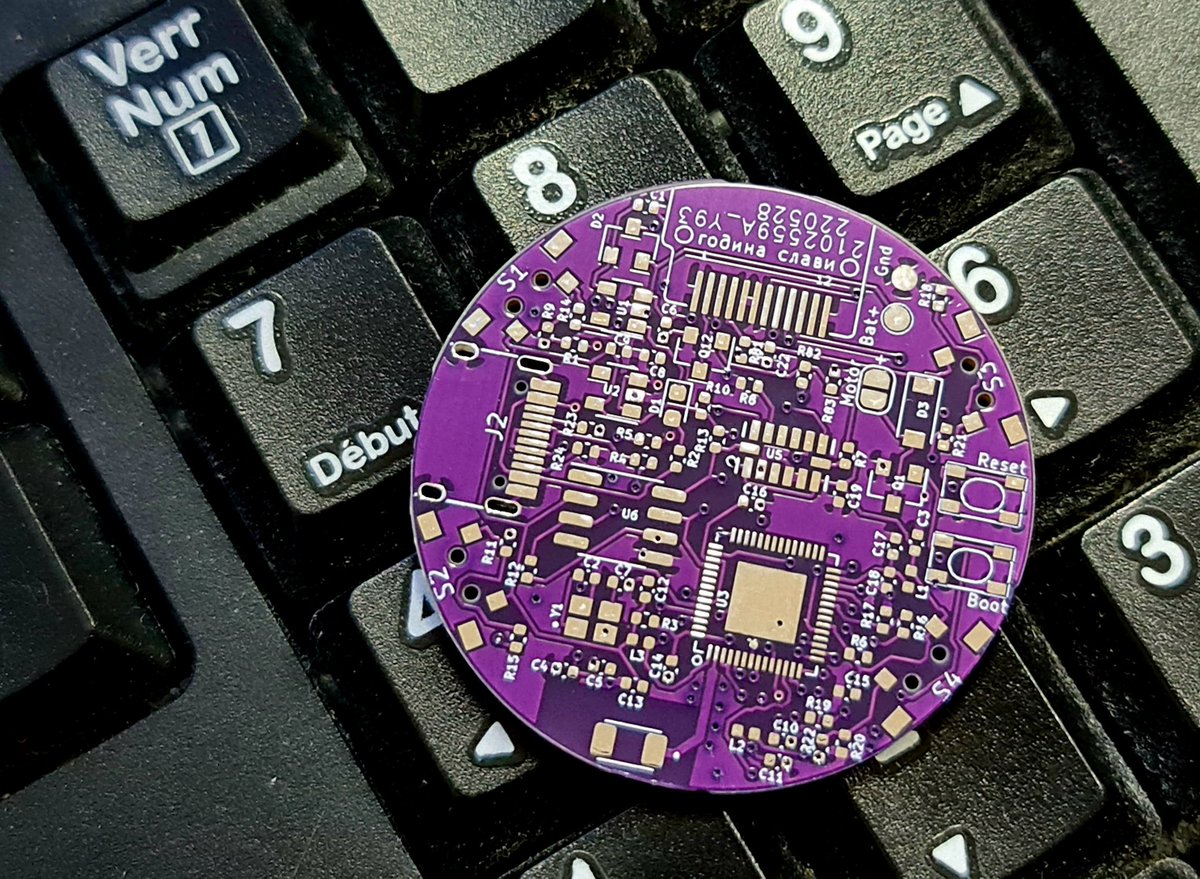 sulfuroid's tweet photo. #slavaWatch first pcb iteration. Frustrated as some smd components are still in the post service ... esp32s2, ceramic wifi antenna, 4 push buttons, adxl accelerometer, usbc plug, rounded lipo batt, color display. #slavaWatch . I hope there is no mistakes in the pcb. https://t.co/wvoMy1m6X0