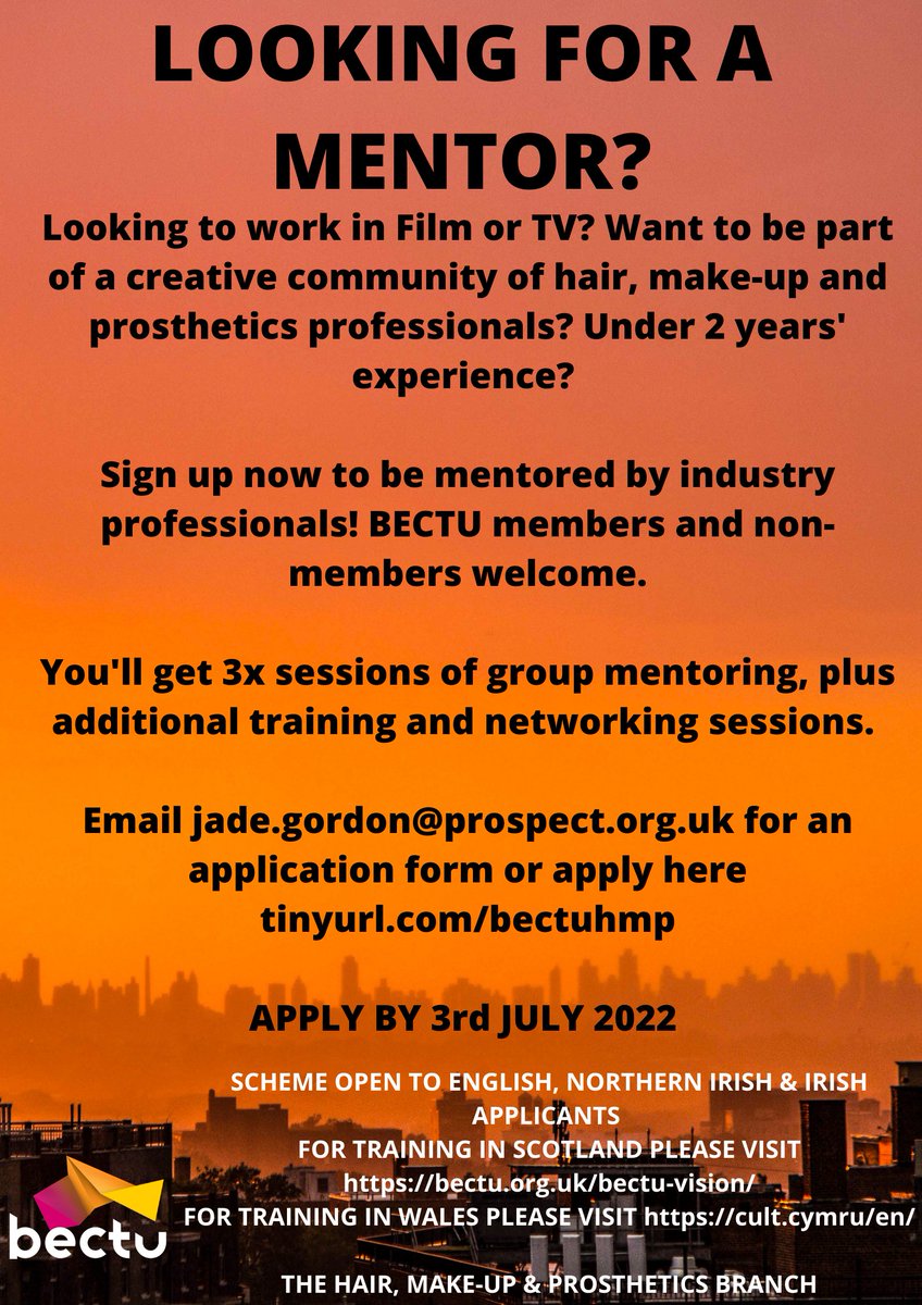 bectu's tweet photo. Work in hair, make-up and prosthetics? Great event here on our mentoring scheme. If you are keen to mentor or be mentored, please come along for more information. This session will run from 7.30pm-9pm on June 20 ⬇️
https://t.co/bT8vt7WoJ7 https://t.co/11Cxjl4ydE