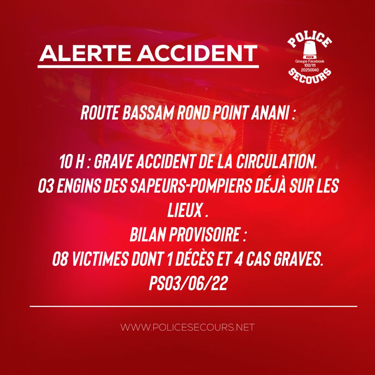 PSecours225's tweet photo. #Accident https://t.co/UMvMgHeatn