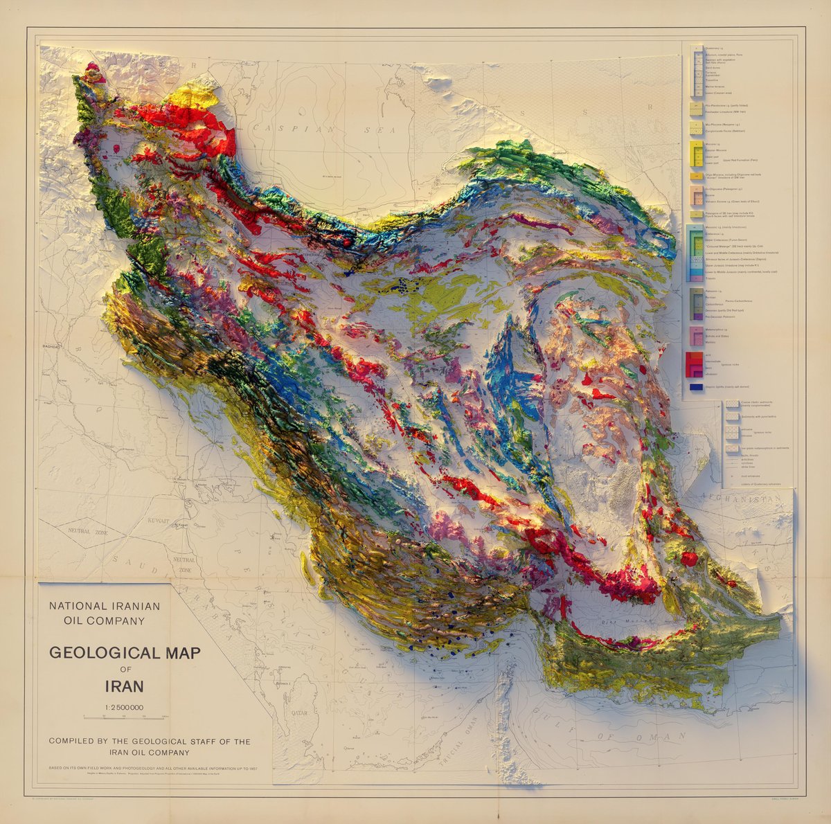 vintagemapstore's tweet image. Geological Map of Iran - 1957 - 3D rendered.