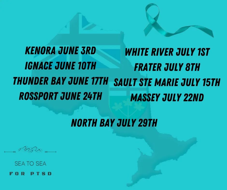 seatoseaforptsd's tweet photo. Here are our weekend "stop over" dates Part 1.  After North Bay we will be road tripping down to the GTA for a bonus week... we will then resume our regular walk from North Bay on August 8th after a date night with The Rolling Barrage.

#seatoseaforptsd @rollingbarrage https://t.co/4i5PsffWVP