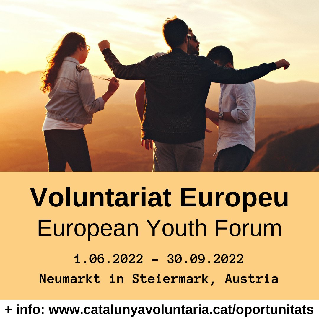 Noves Oportunitats!
Voluntariat Europeu 🤩

Més informació: catalunyavoluntaria.cat/oportunitats/

No perdis l'oportunitat!