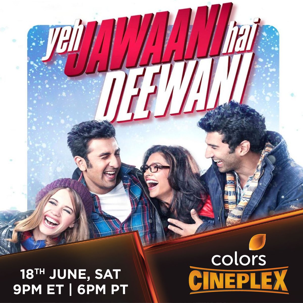 Yeh Jawaani Hai Deewani is one of the biggest romantic comedies to come out of Bollywood. Watch this superhit movie tonight at 9 PM ET / 6 PM PT on #ColorsCineplexUSA.
