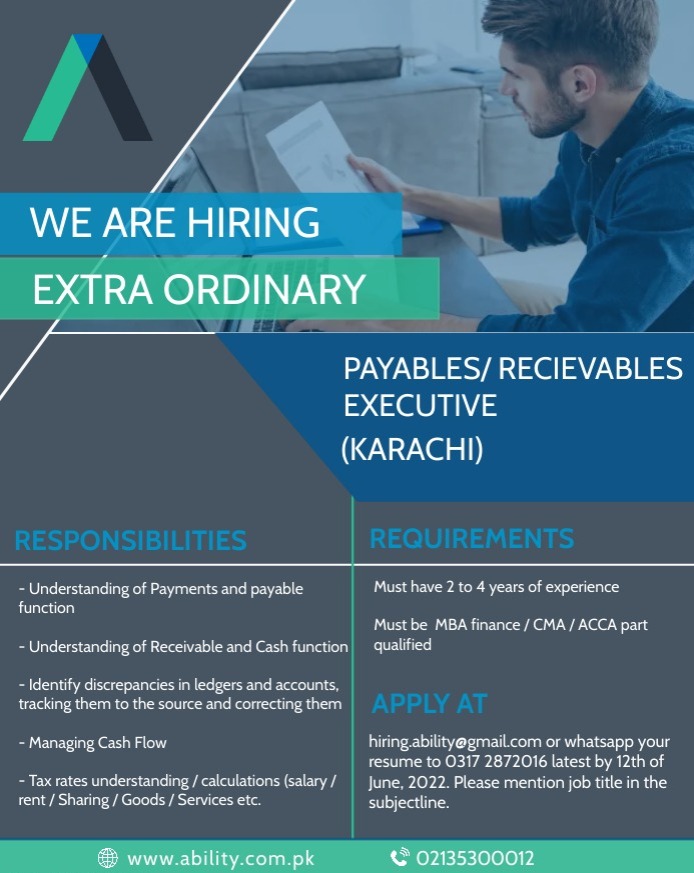 abilitypvtltd's tweet photo. Ability (Pvt) Ltd. is hiring vigorously for the post of " PAYABLES / RECEIVABLES EXECUTIVE"
If you think you are the best fit, shoot us your updated profile.
Best of Luck!

#ability #hiring #hrconsulting #Jobs #hr #careers #applynow #Consultancy https://t.co/UPV1qy1yzx