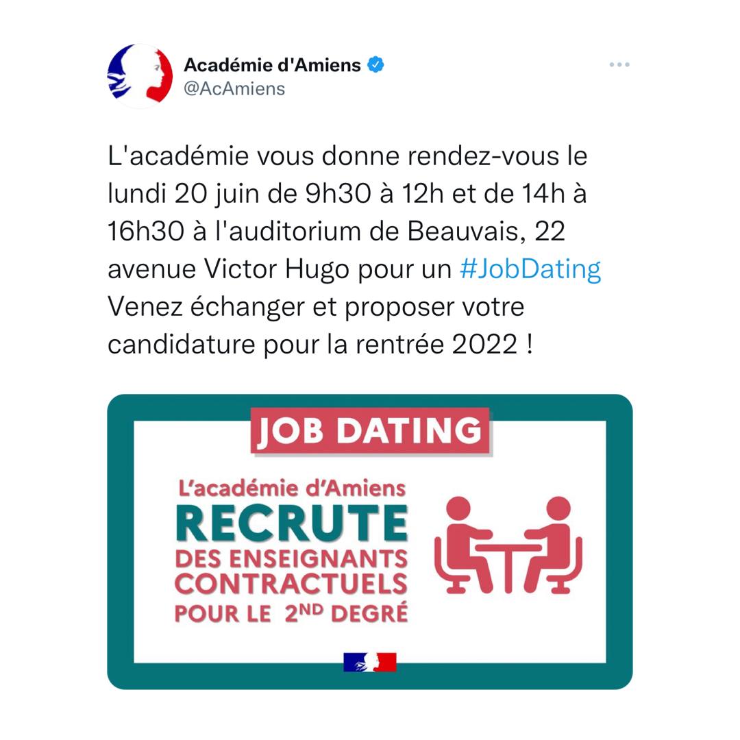 Francois_Ruffin's tweet photo. Après Versailles, c'est l'Académie d'Amiens qui organise un "job dating" pour recruter des enseignants-minute. Avec son grand n'importe quoi, ses réformes à la noix, Macron détruit les fondements du pays : l'école de la République et l'hôpital pour tous. #stopponsmacron https://t.co/pJgb7l9vIk
