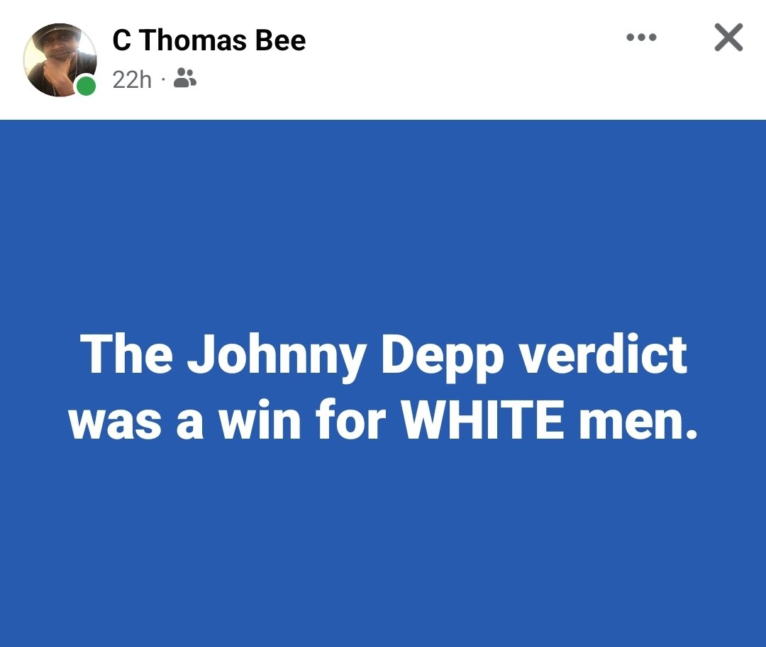 BLKLiberation84's tweet photo. That's it and that's all. None of it will have an effect on black men being accused. It will be business as usual which is why I didn't follow that trial. Good for Johnny but it means NOTHING for us in black society. #StoneColdTruth https://t.co/NwyH3TUdqk