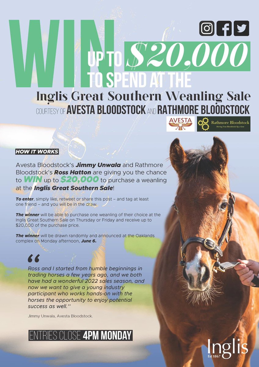 A small way for Rathmore Bloodstock and Avesta Bloodstock to say thank you to everyone who works hard and makes this industry such a wonderful game to be involved in! Like, retweet and tag away! And a big thank you to <a href="/inglis_sales/">Inglis</a> for bringing our idea to life.