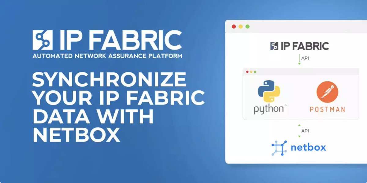 IPFabric's tweet image. Navigating your network #SourceofTruth and looking for a solution? 

@netohub has you covered with a new blog post: Synchronize your IP Fabric data with #NetBox!

bit.ly/3zfjSHC

#networkassurance #networkautomation #opensource #api #python #postman