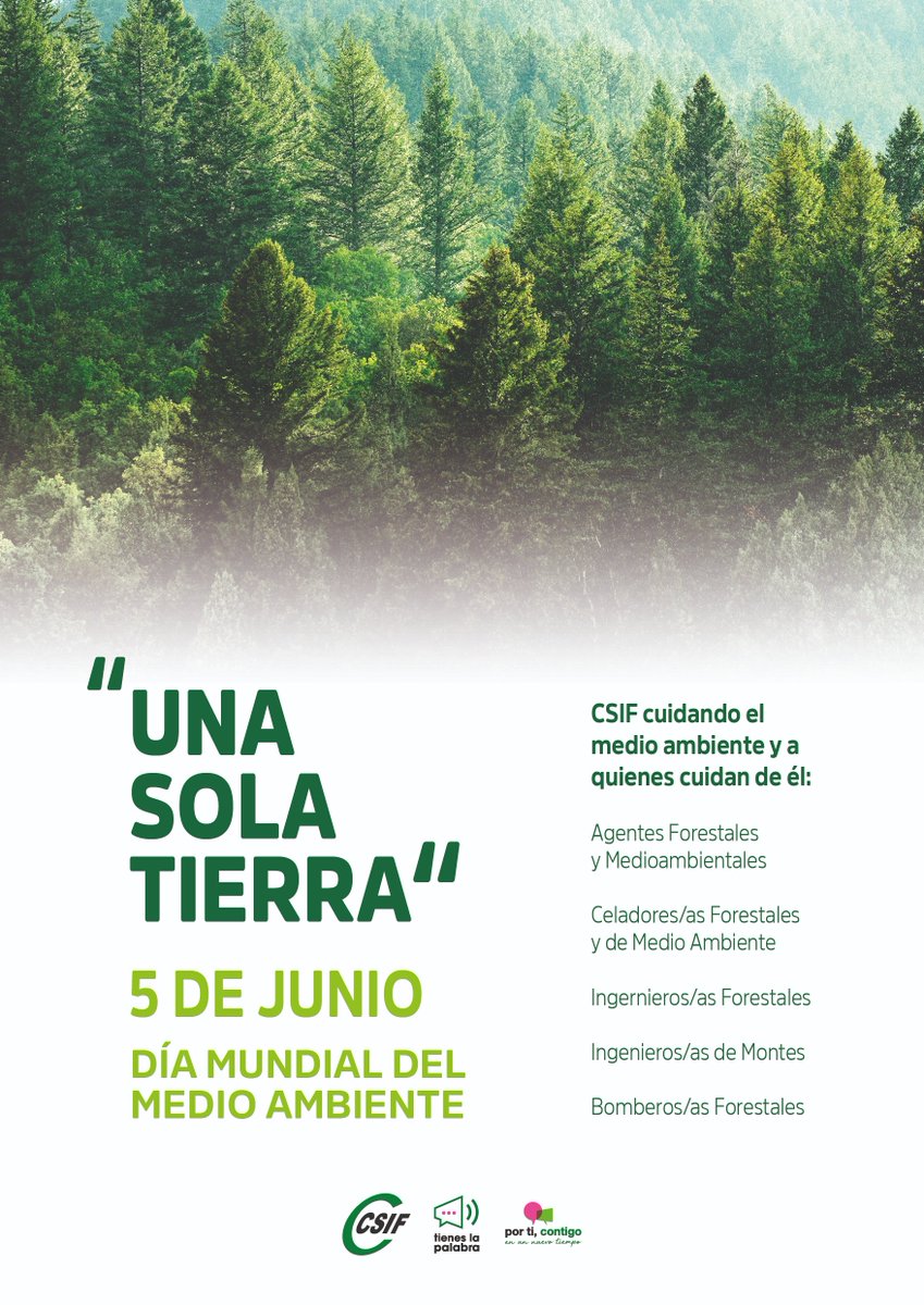 🌳🌲🌴 #5JUNIO
Hoy es el Día Mundial del Medio Ambiente. #CSIF lo celebra con el lema #UNASOLATIERRA.
Agentes y bomberos forestales, ingenieros forestales y de montes...  Todo ellos cuidan del planeta.
#CSIF pide al Gobierno que legisle en este ámbito.
csif.es/node/342884