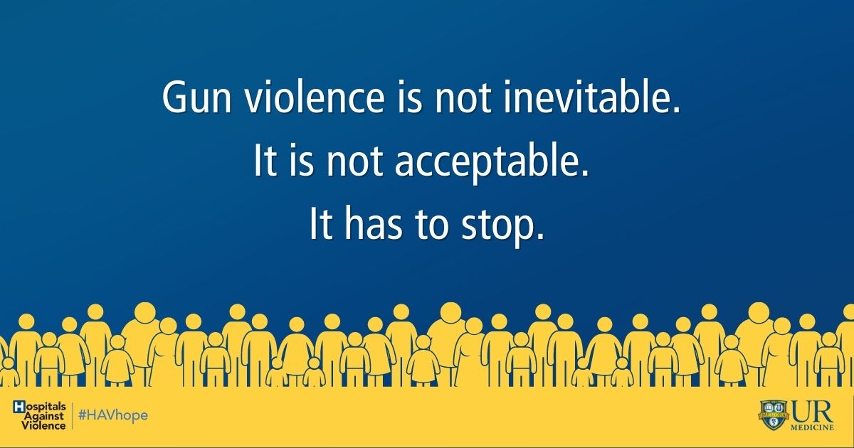 Today we raise our collective voices to turn anguish into action &amp; join the Hospitals Against Violence campaign to raise awareness of gun violence.  

We'll highlight ways URMC partners with leaders &amp; organizations to create a safer, healthier community. #HAVhope <a href="/ahahospitals/">American Hospital Association</a>