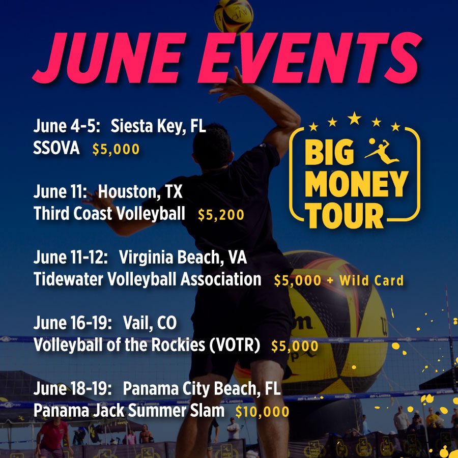 #BigMoneyTour has four $5k+ events and a $10k this month — all kicking off June this weekend!! Don’t miss out on all of the BMT action!

To see other stops on the 2022 Big Money Tour, check out avpamerica.com/VA_AVPA-Big-Mo…!

#AVPAmerica | #AVP | #AVPFamily