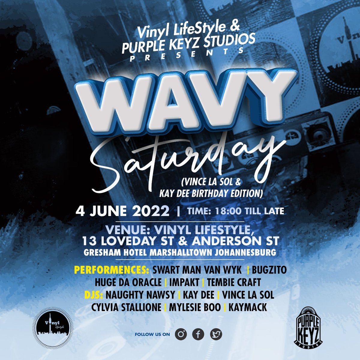 KamaniProd's tweet photo. We are out at @vinyllifestyle tomorrow for Impakt's live performance! Come vibe nabo tsotsi! π€πΎ #WavySaturday by @PurpleKeyz_SA https://t.co/0U4YG8tSIL