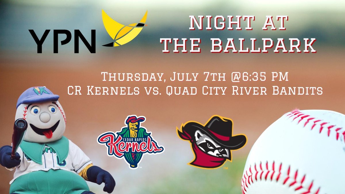Join YPN at the ballpark! Thursday, July 7th, YPN staff invites volunteers, board, and community members to join us for our promotional night. 

Get your ($10) discounted tickets at ypniowa.org/shop