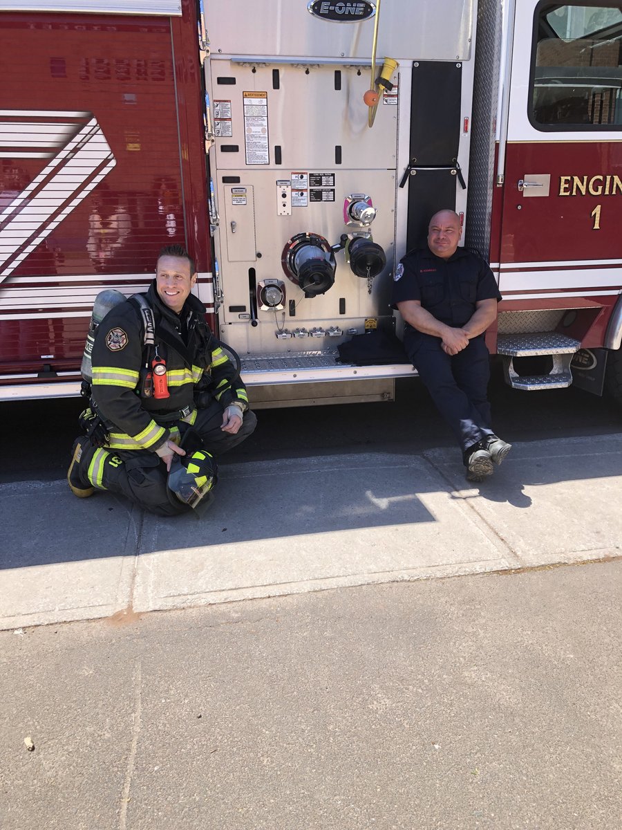 Firefighters Johnny &amp; Brad at Prince St . School visiting the kindergarten class. Great job by all!