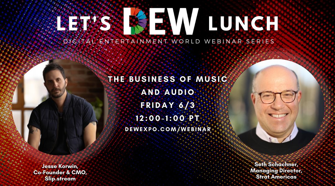Today on Let's DEW Lunch - The Business of Music, with Slip.stream's CMO, Jesse Korwin and Seth Schachner, Managing Director of Strat Americas LLC at Noon PT. Join us as they discuss the current state of music streaming. Register here: digitalmediawire.zoom.us/webinar/regist…