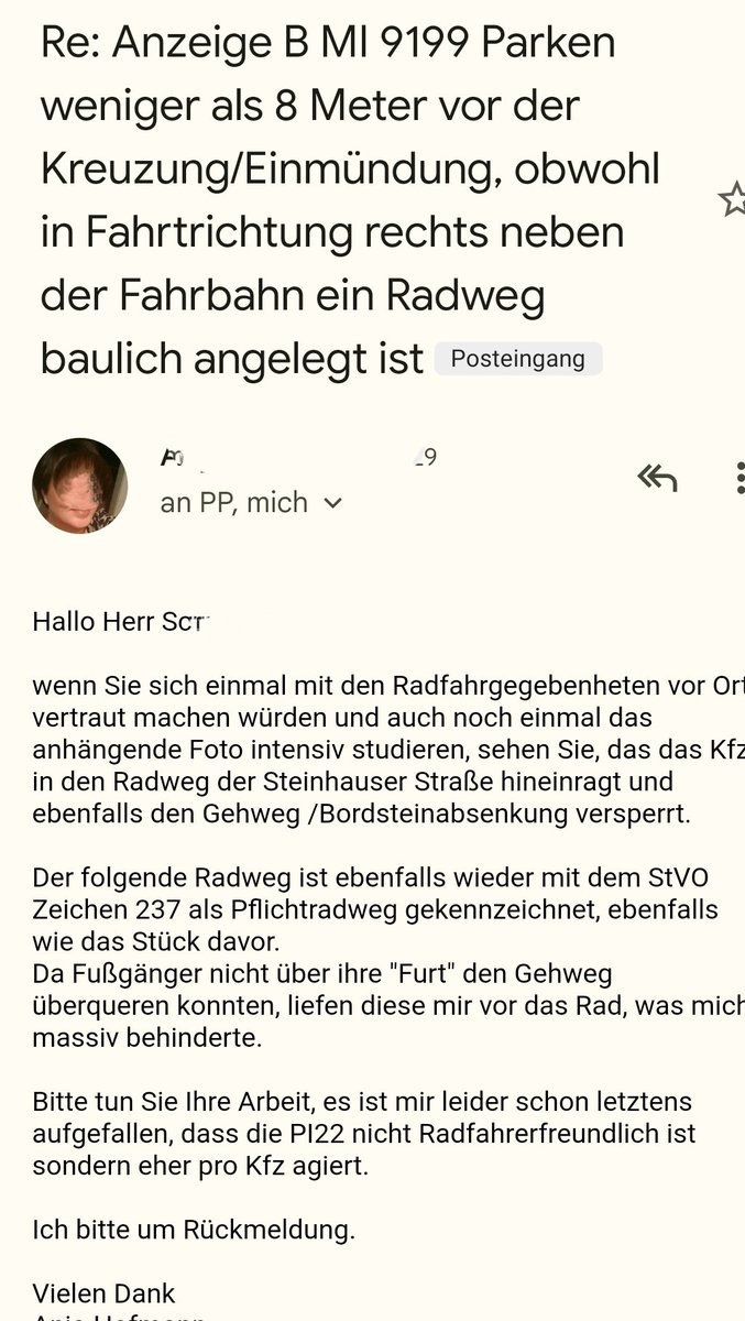 AnjaMuc_WtFMIV's tweet photo. #Autopolizei #Muenchen
Bzgl meiner Anzeige bei weg-li & die seltsame Antwort einer untätigen #PI22.
#Verkehrsbehinderung
#RichtigerVerkehr
#Radfahrer
#RunterVomGehweg
#RunterVomRadweg
#Untätigkeit https://t.co/e9DpckcGSz