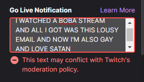 boba_witch's tweet photo. HEY @TwitchUKI HAPPY PRIDE MONTH HUH!!!! THANKS A LOT
being gay is against moderation policy https://t.co/zWDEsP9Kon