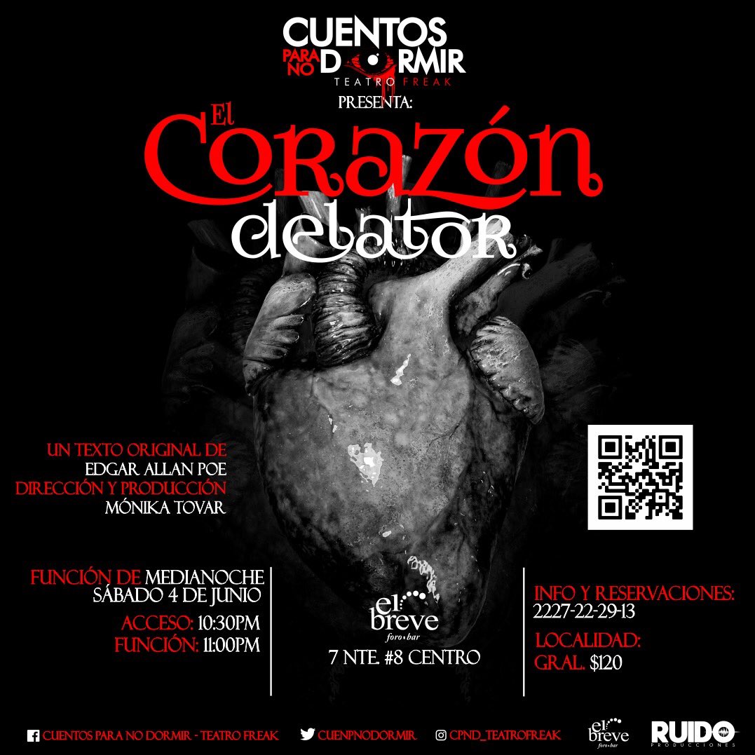 cuenpnodormir's tweet photo. #FelizViernesATodos l@s esperamos mañana en “El corazón delator”, un texto original de Edgar Allan Poe en la modalidad de Terror de Medianoche, una experiencia para NO DORMIR 👁
#TeatroFreak #EdgarAllanPoe #Terror #Puebla #EspectáculosPuebla #VidaNocturna #TeatroBar #Escenario https://t.co/vI0A22Ui9E