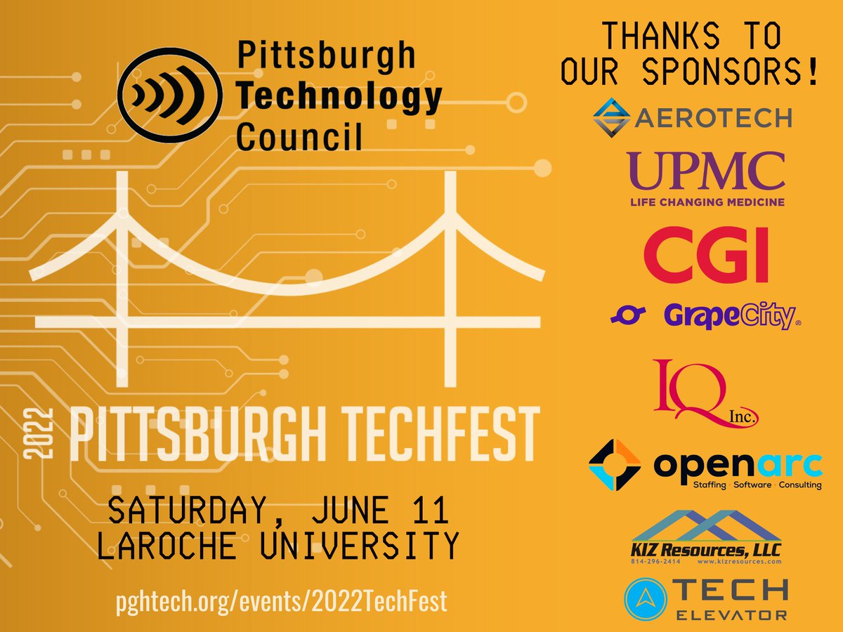 pghtech's tweet image. 2022 TechFest is NEXT SATURDAY! Simply put, #PGHTechFest brings software development professionals from Southwestern PA and surrounding areas together to talk and learn about perfecting their craft...and it&apos;s only $30 to attend! Register at pghtech.org/events/2022Tec…