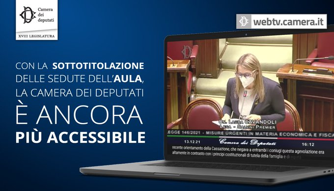 #Montecitorio ancora più accessibile: su WebTv e YouTube le sedute dell'Assemblea sono disponibili anche con la trascrizione automatica delle parti discorsive. 

La sottotitolazione può essere attivata con un semplice clic. 
#OpenCamera