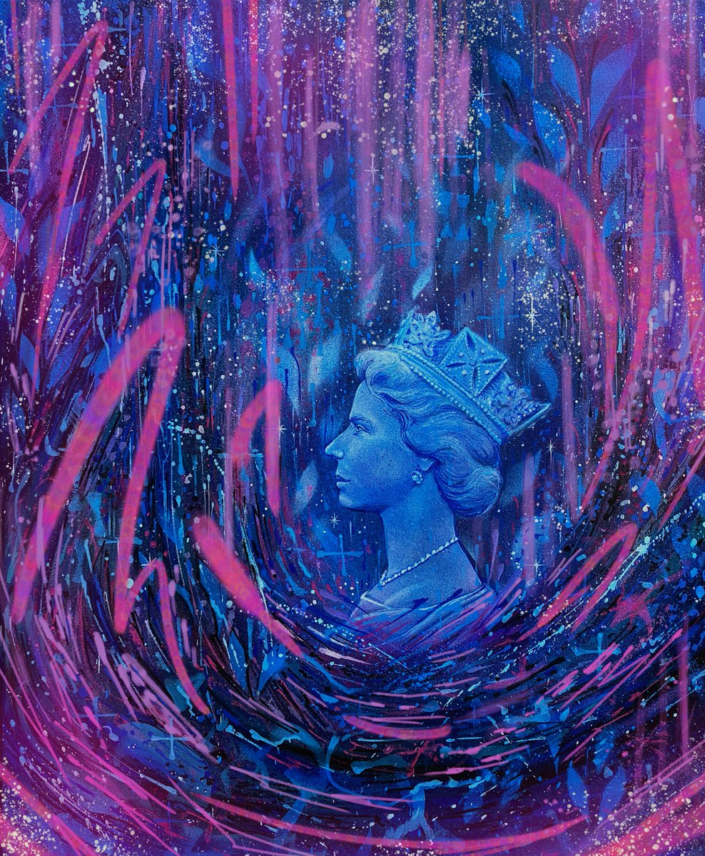 “My NFTs are a playful contrast between the prim and proper side profile of The Queen up against the wild and abstract graffiti-inspired backgrounds. Splashes of paint and instinctive flicks of colour swirl and surround Her Majesty as she looks on unperturbed.” 

- Jeremy Jones