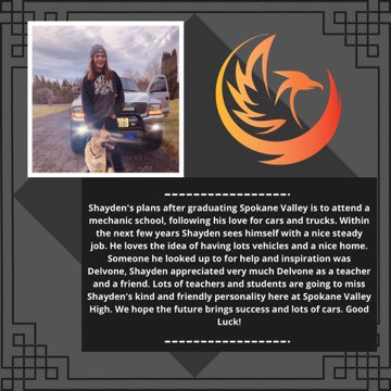 Shayden is going to be missed in the halls of SVH. The future is bright for this graduate and we hope the best for you as you make the next steps in your journey. Good Luck!🍀 #svh #wvsd #spokanegrad #spokanevalley #grad2022🎓