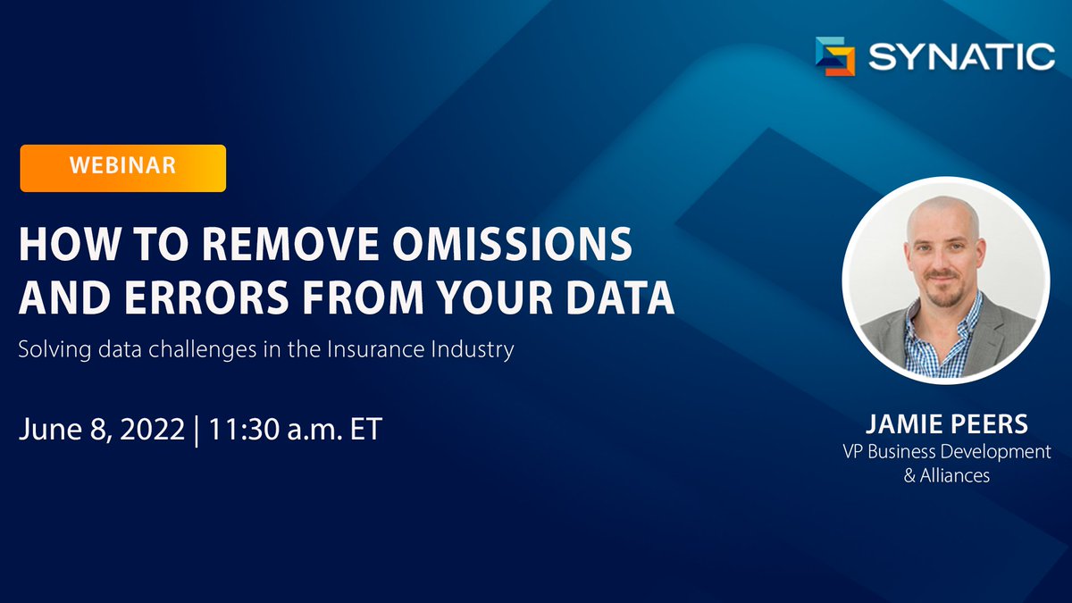 Do not miss your chance to attend the Synatic Webinar, How to Remove Omissions and Errors From Your Data, presented by <a href="/JamiePeers/">Jamie Peers</a> on June 8th!

Register here -> 
bit.ly/3NgdT9N Hope to see you there!

#saas #data #dataintegration #insurtech #insuranceindustry