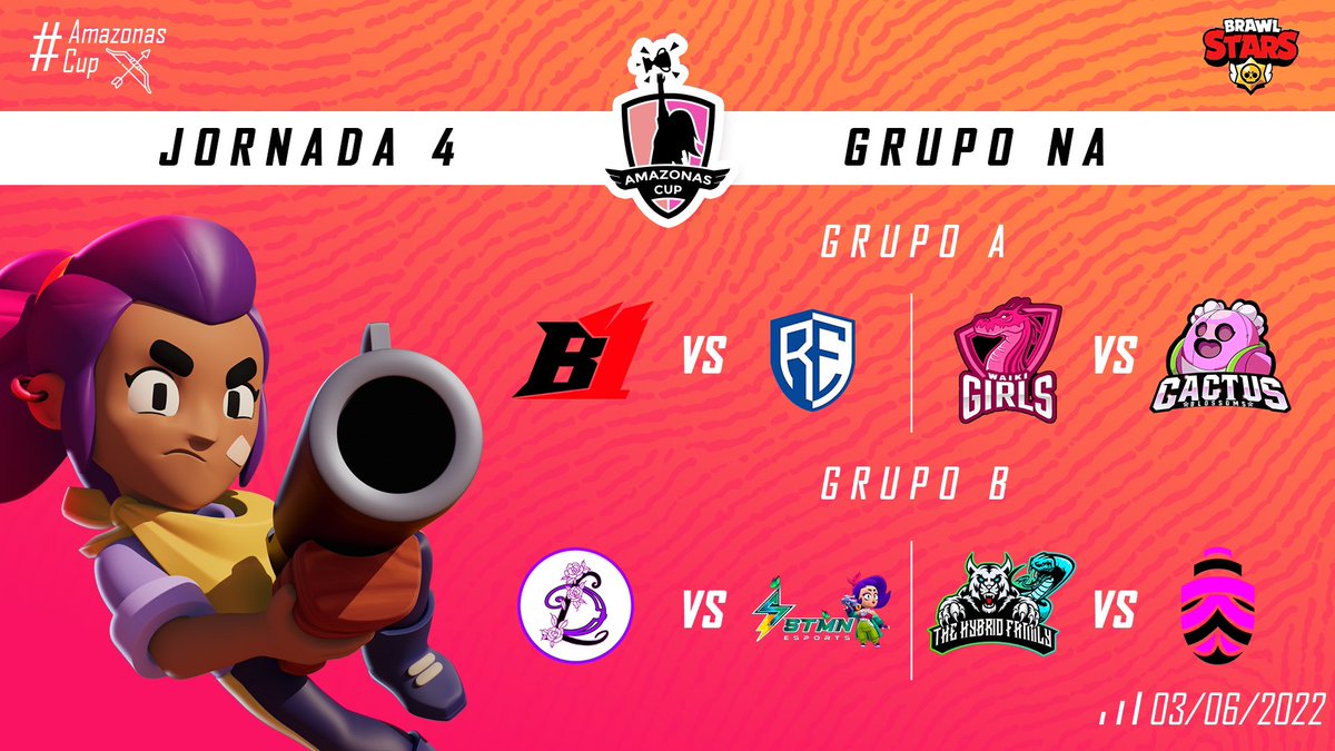 #AmazonasCup | Jornada 4 NA

Ya están los enfrentamientos para esta cuarta jornada de NA🎉

📅: 03/06

Grupo🅰️
<a href="/TeamB1_GG/">Be One</a> vs <a href="/RegardsEsports/">Regards Esports</a>
<a href="/TeamWaikiGirls/">Waiki Girls</a> vs <a href="/CactusJackBS_/">Cactus Jack 🌵</a> 

Grupo🅱️
@LatinMGirls vs <a href="/STMNesports/">STMN Esports</a> 
<a href="/HybridFamily5/">TheHybridFamily</a> vs @KIB_Esports