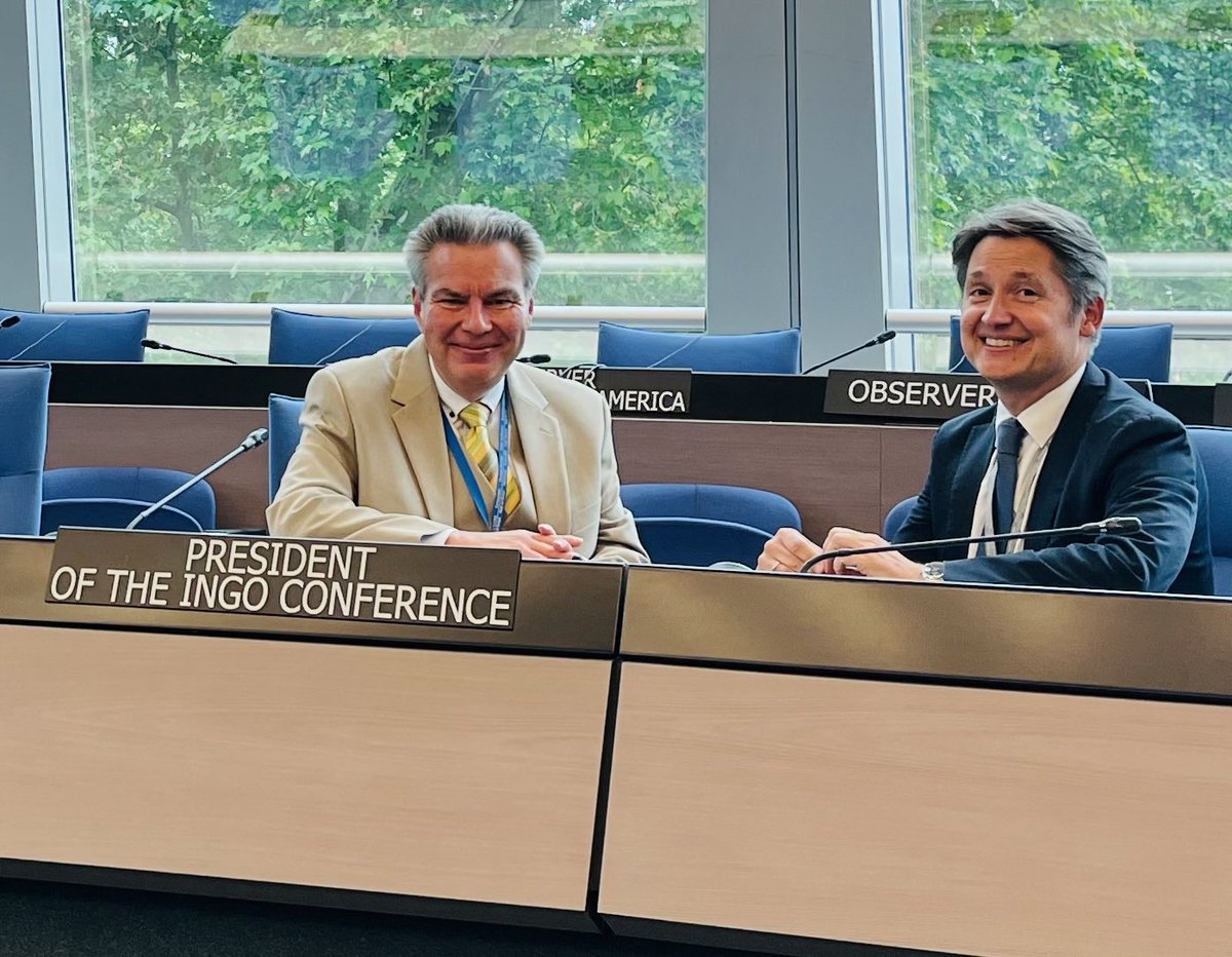 AlexanderWojda's tweet photo. What a great pleasure to have met again the President of the INGO Conference of the ⁦@coe⁩ @GErmischer⁩  on the occasion of an important dialogue with civil society organisations on topical questions such as #ParticipatoryDemocracy, #Transparency and #SocialMedia in 🇪🇺 https://t.co/x33M5Xmh7d