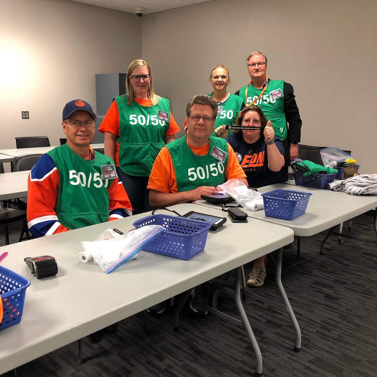 EDSSociety's tweet photo. Our volunteers were busy on the concourse last night alongside @specialoalberta @wsaf1953 for the Game 2 watch party selling #Mega5050 tickets ‼️‼️

Tomorrow is game 3️⃣ LIVE IN #YEG and we can’t wait to see you out there! #GoOilersGo 💙🧡 https://t.co/BTZzJ0aAeR