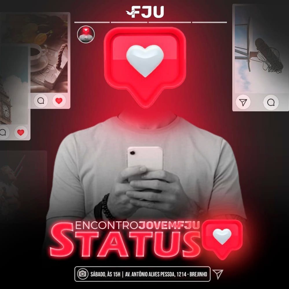 fjurn_oficial's tweet photo. Status? 🤔📲

Esse será o tema abordado, neste final de semana no Encontro Jovem "Status". 

Uma palavra pequena, mas que muitos vivem por trás dela. Outros nem vida tem, apenas querem mostrar. https://t.co/zH0Iu0NNup