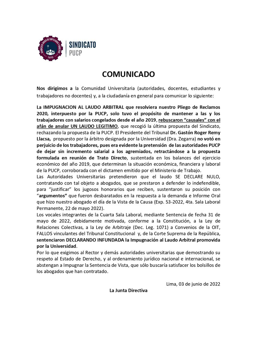 Sindicato PUCP tweet media