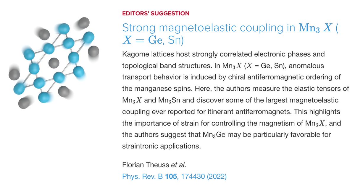 PhysRevB's tweet image. PRB Editors&apos; Suggestion: Strong #magnetoelastic coupling in #Mn3X (X=Ge, Sn)

Florian Theuss, Sayak Ghosh, Taishi Chen, Oleg Tchernyshyov, Satoru Nakatsuji, and B. J. Ramshaw
Phys. Rev. B 105, 174430
#physics #condmat #EdSugg @APSPhysics

Article: go.aps.org/3GAI6Oo