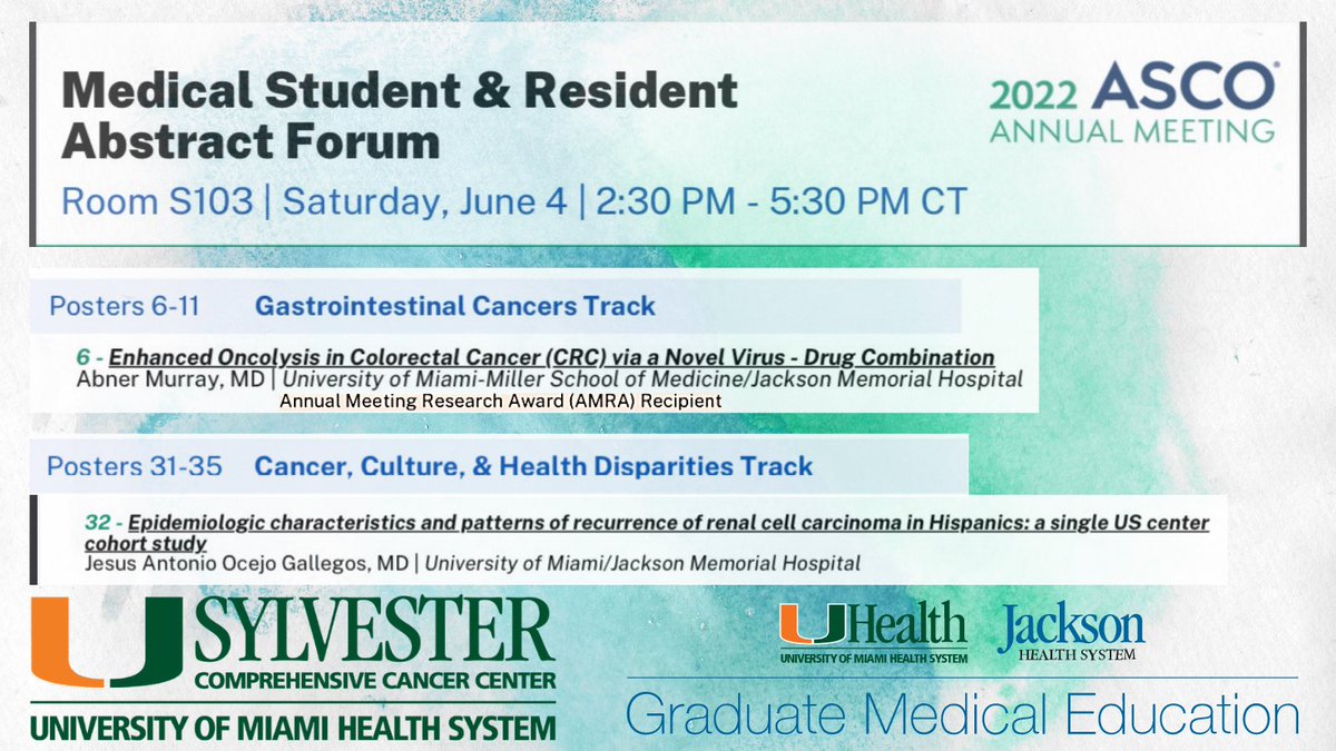 Make sure to stop by and catch us at #ASCO22 #medicalstudent & #Resident #poster #forum and chat about the work of the #MerchanLab and @SylvesterCancer #research #cancer #virotherapy #Immunotherapy #diversity #nanotechnology #CRCSM #KCSM #ASCOTrainee #LatinosInOncology