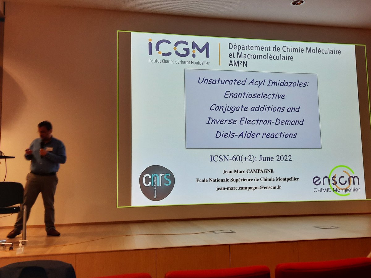 ICSN_lab's tweet photo. It is now time to listen to Jean-Marc Campagne telling us about Inverse Electron demand DA reactions applied to the synthesis of Acyl Imidazoles #ICSN60 https://t.co/JZaNagzeBM