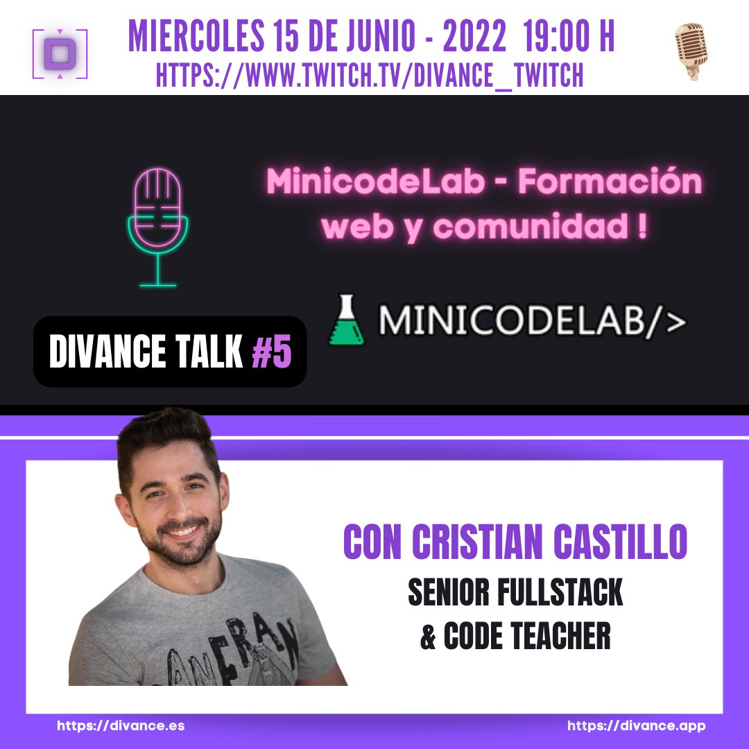 divance7's tweet image. Nuevas y emocionantes charlas, data, webdev, management con Javier Monjas, @minicodelab @ultraroncero