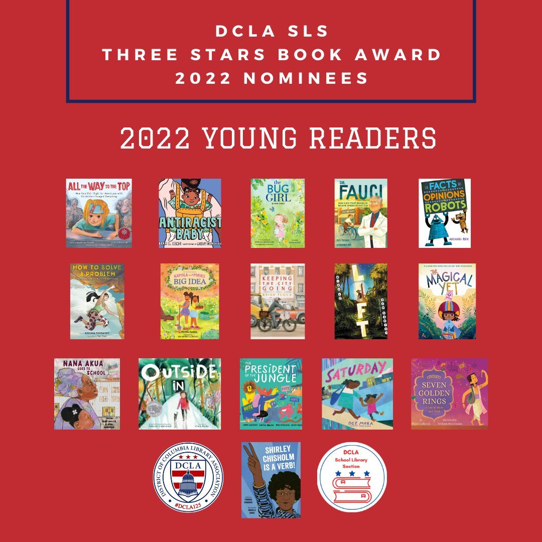 3StarsBookAward's tweet photo. Voting for the 2022 #ThreeStarsBookAward ends June 17th. All DC-area students and families are invited to vote for their favorite nominee. @DCLA_SLS @DCLALibrarians @dcpl @dcpave @DCSBOE @AllisterSBOE @dcpublicschools @dcpcsb @PoPville #DCReads 
📚👉🏽https://t.co/bJPjYatEaH https://t.co/mSRZzvxJES