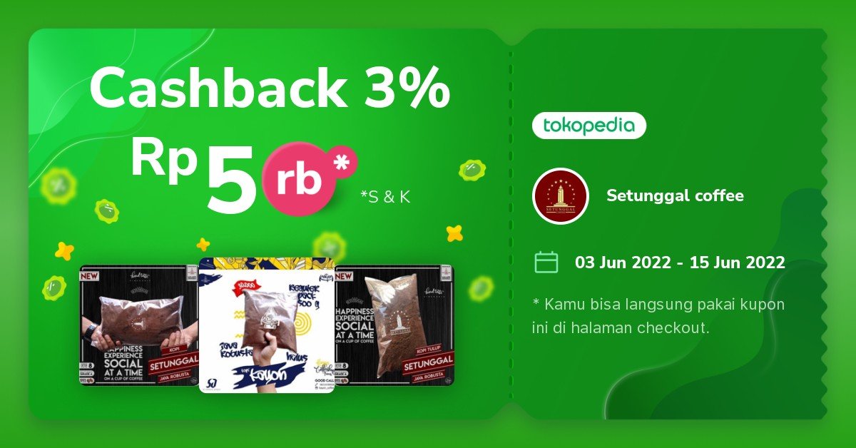 SetunggalC's tweet photo. Dapatkan Kupon Produk Setunggal coffee di @Tokopedia hingga 15 Jun 2022 pukul 21:30 WIB hanya untukmu! https://t.co/zYNXPLAtZA https://t.co/ASwl0wiCkm